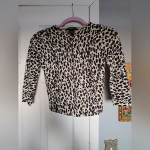 Vintage BEBE 100% Cashmere Leopard Print Cardigan With Hook Closures SIZE SMALL